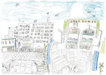 写真:優秀賞 『川越線と南古谷駅前』の絵