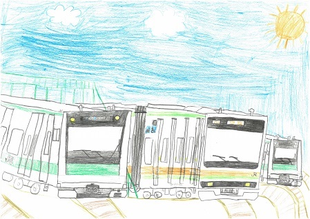 写真:優秀賞 「車両きちにならぶ川越線」の絵