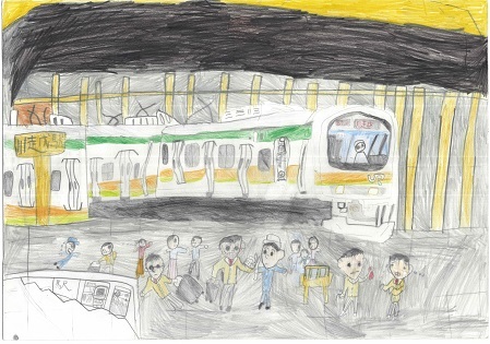 写真:優秀賞 「駅とお客さん」の絵