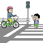 イラスト：自転車は信号に従い停止