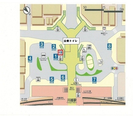 地図：川越駅西口駅前広場　公衆トイレ