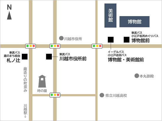 地図:各バス停から美術館周辺図