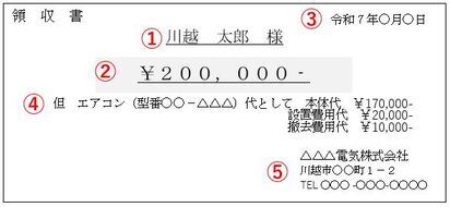 写真:領収書の見本